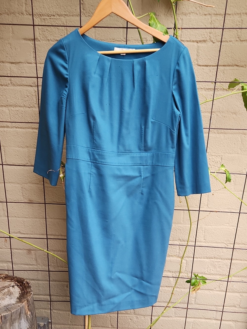 Boden Teal Sheath Dress with Three-Quarter Sleeves Size 10